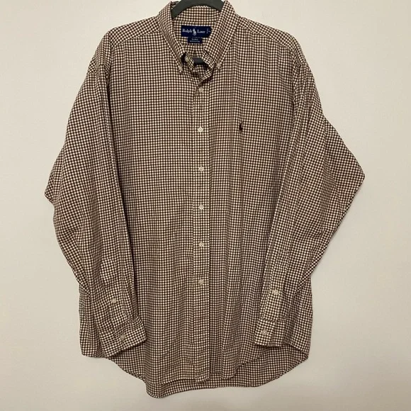Ralph Lauren Men's Blake 100% Cotton Brown Small Checkered Shirt size L - Picture 1 of 4
